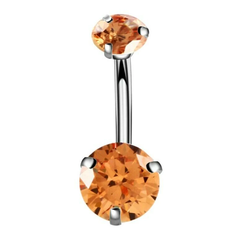 Navel Belly Bar Piercing Ring Crystal Zircon Surgical Steel Silver Jewellery - Champagne