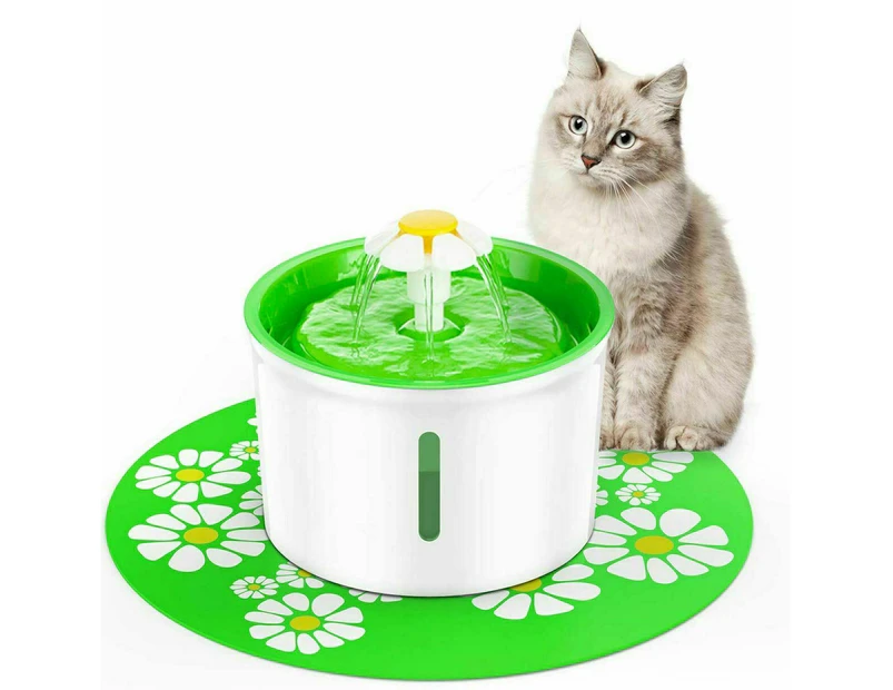 （Green）Dog Water Drinking Fountain Pet Dispenser Cat Automatic Electric Filter Bowl