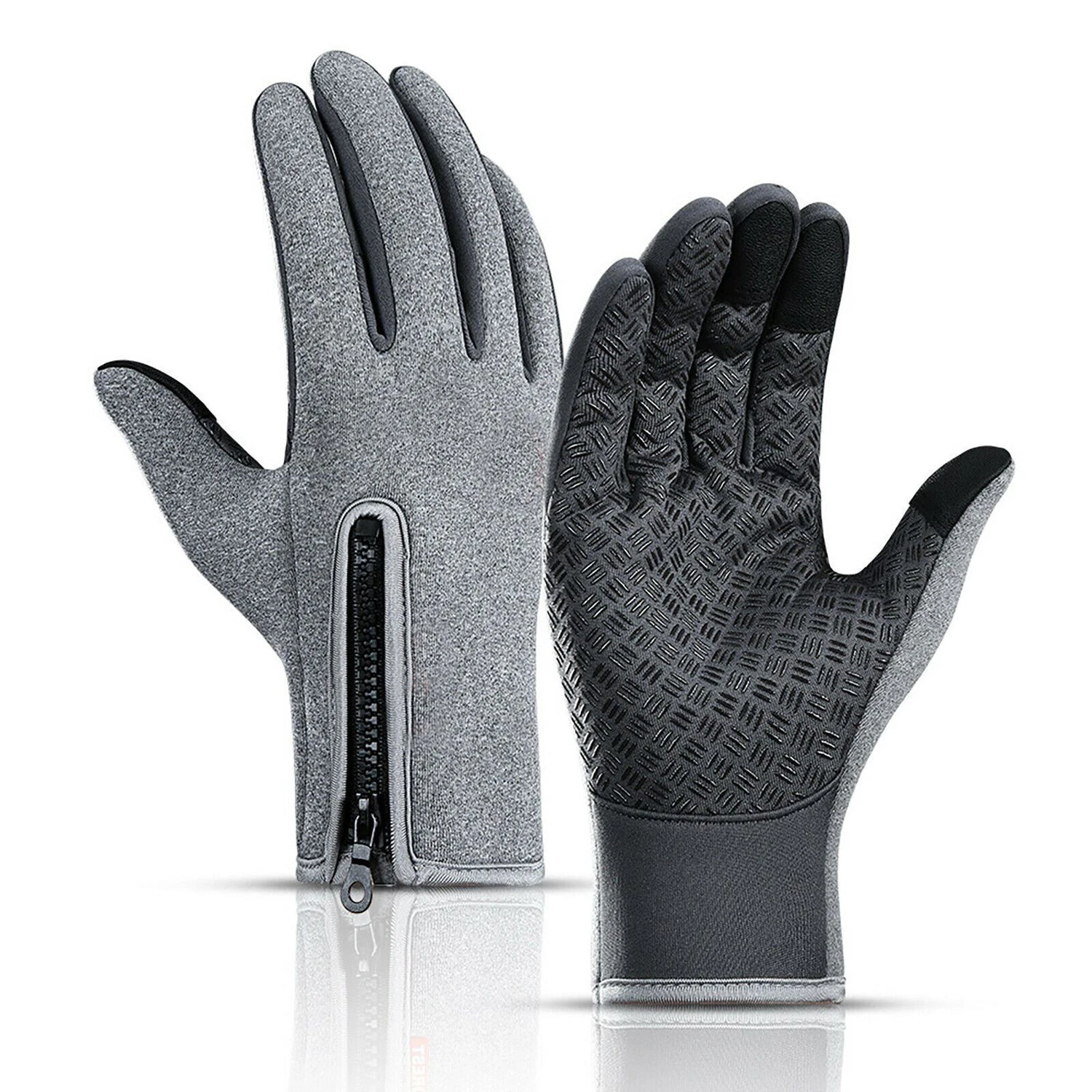 Grey Bike Cycling Gloves Touch Waterproof Full Finger Winter