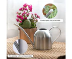 1000Ml Silver Stainless Steel Watering Can, Indoor Garden Metal Watering Can With Long Mouth, And Household Plant Watering Can For Gardening.