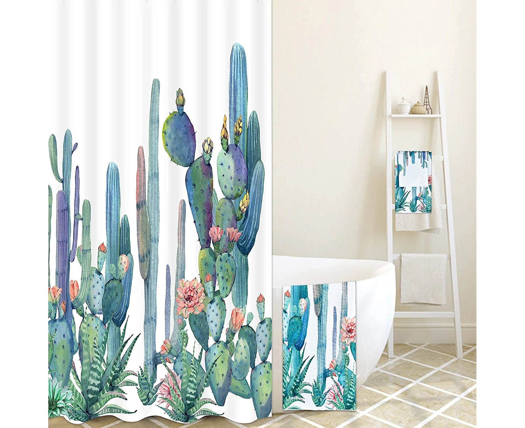 Shower Curtain,Cactus Shower Curtain 180x180 Waterproof Mildewproof Polyester Fabric Shower Curtain with 12 Hooks