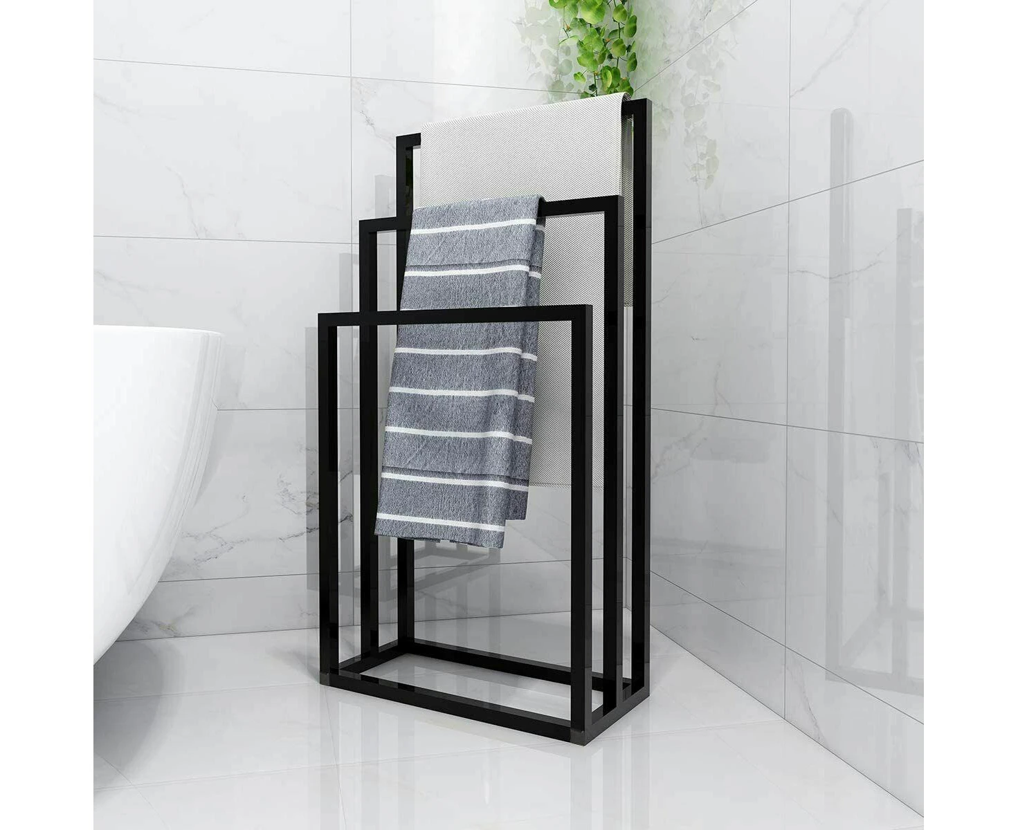 Metal Bathroom Towel Rack 3 Bars Freestanding Drying Shelf Storage Organizer