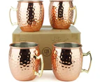 Set of 4 -100% Handcrafted Solid  Mugs, 18.5 oz Copper Cups ,Pure Copper Plating & Gold Brass Handles.3.7 inches Diameter x 4 inches TallCopper