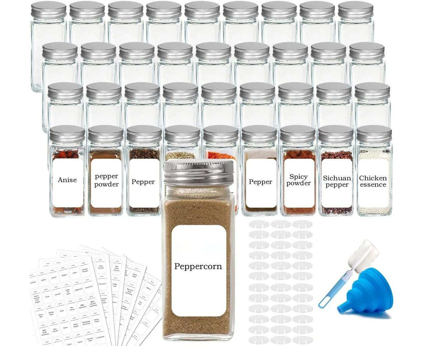 36 Pcs Glass Spice Jars Bottles with Spice Labels (120ml each bottle)