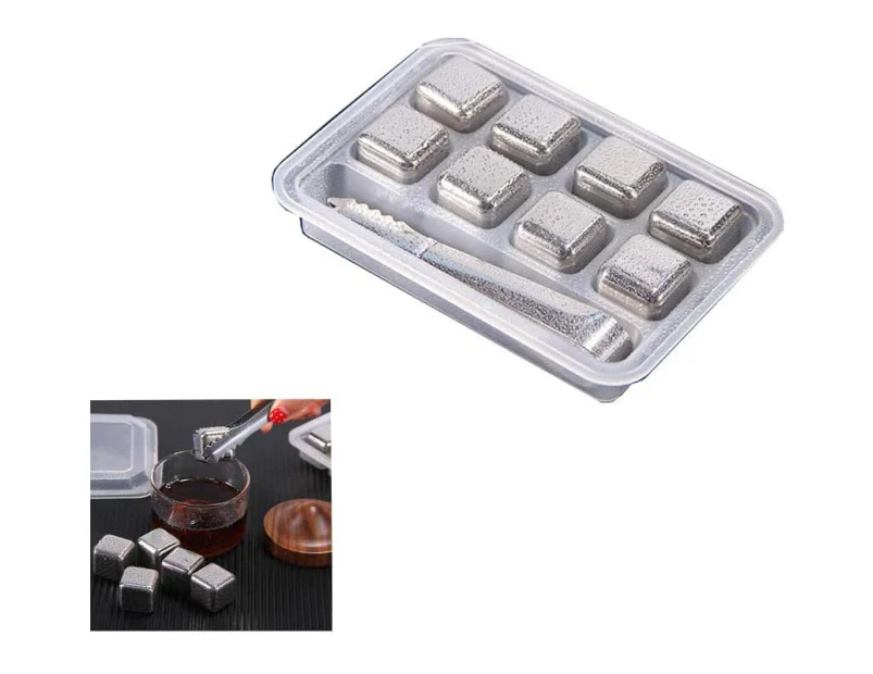 Stainless Steel Ice Cubes，8 Square Ice Cubes-304 Stainless Steel Ice Cubes,Whiskey Stone, 8 Whiskey Stones, Reusable Whiskey Stone