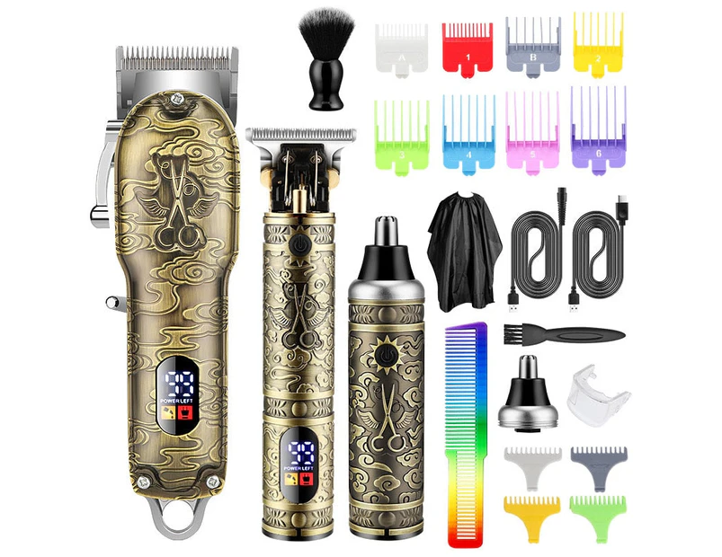 Professional Push and Shear Barber Set Electric Oil Head Push and Shear Carving Pusher Razor Nose Hair Device Gift Box Clipper - Bronze