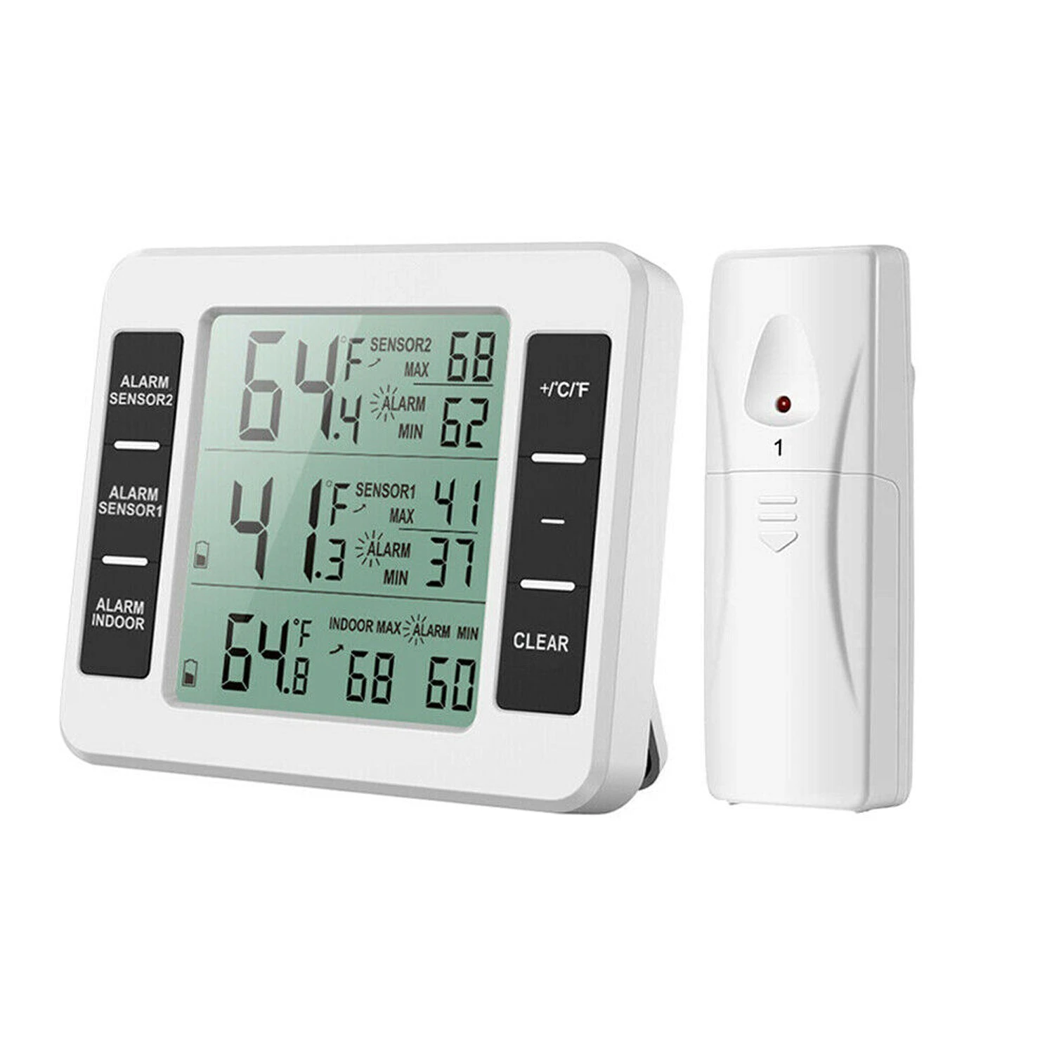 Wireless Fridge Thermometer Digital Freezer Alarm Gauge Monitor 2 Sensors