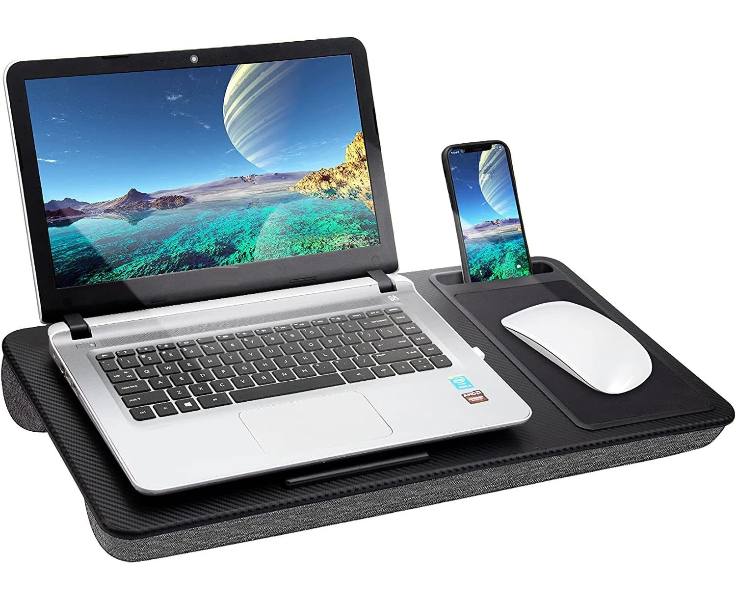 Portable Laptop Desk with Device Ledge, Mouse Pad and Phone Holder for Home Office (Black, 40cm)