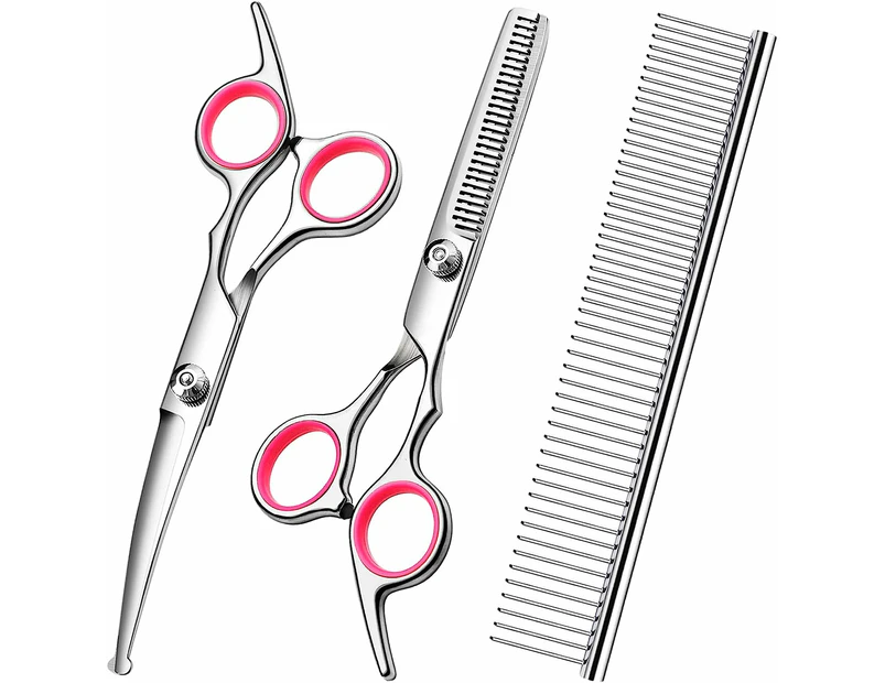 Dog Grooming Scissors Kit - Professional Stainless Steel Shears Set With Safety Round Tips For Pet Grooming