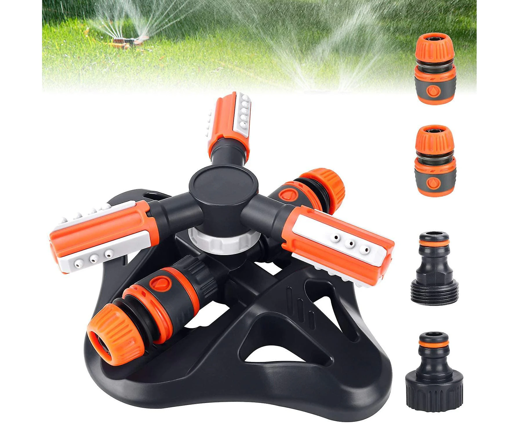 Garden Sprinkler, Lawn Sprinklerautomatic 360 Degree Rotating 3 Arm Lawn Water Sprinkler System With Quick Connectors For Watering Plants Or Summer Ou