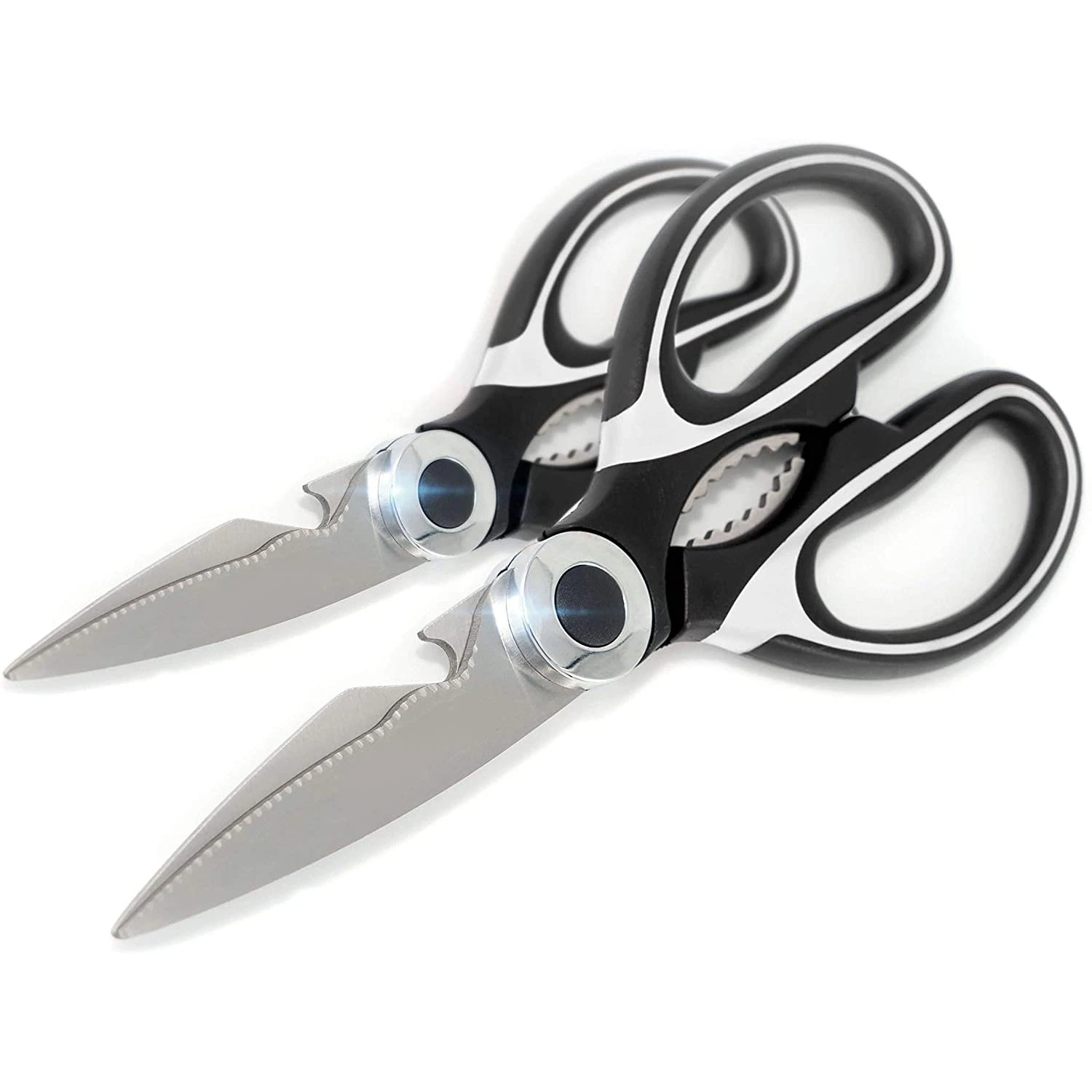 2PC BLACKWHITE Ultra-Sharp Stainless Steel Heavy Duty Shears Nut Cracker Bottle Opener