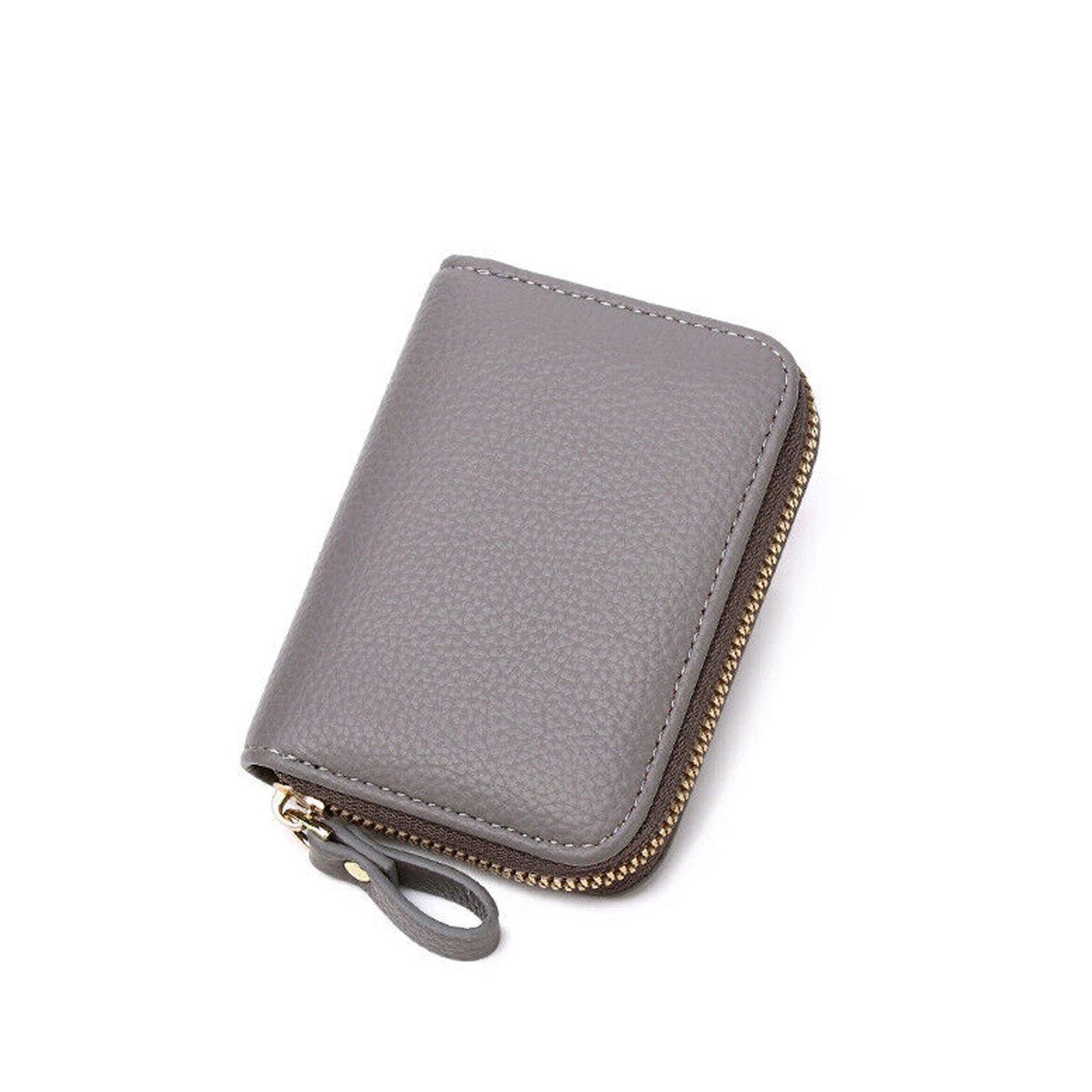 Women Zip Leather Wallet Card Holder Short Wallet RFID Blocking Coin Purse Pouch - Grey