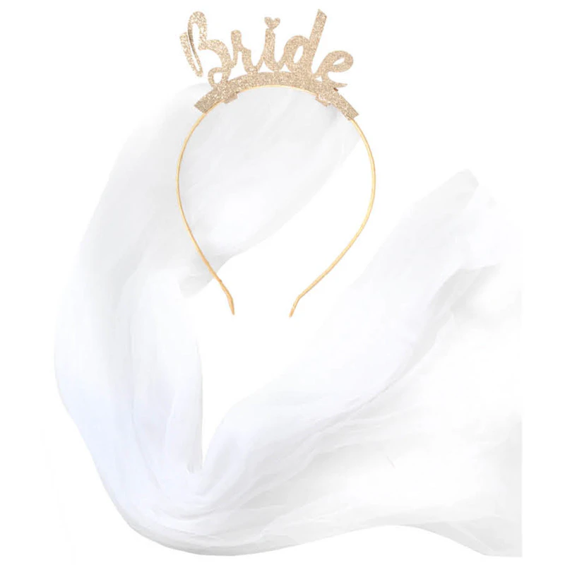 Bride To Be Headband Veil Gold Glitter Hens Night Party Bridal Shower Tiara