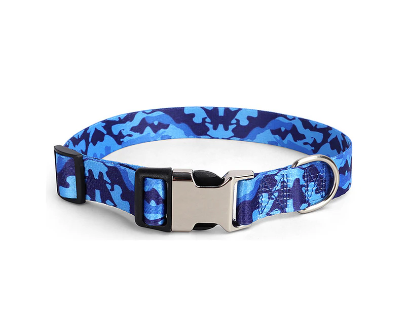 Durable Metal Buckle Camo Dog Collar,  Adjustable Comfy Dog Collars for Small Medium Large Dogs Blue S