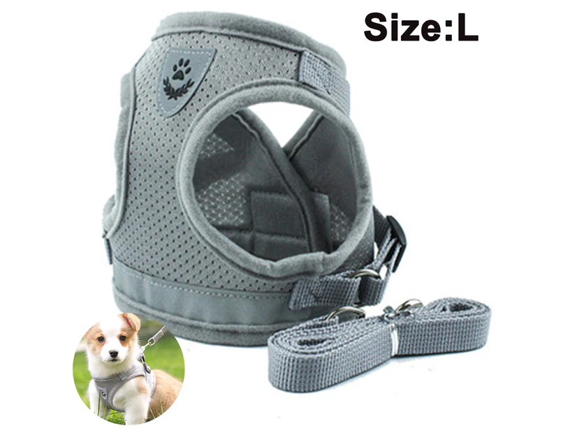 Dog Harness And Leash, Mesh Padded Harness Vest Dog Leash-Gray L