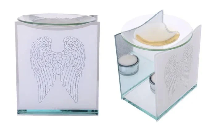 Memorial Oil Burner Glass Candle Holder Angel Wings Plaque Mum Dad Sympathy Gift