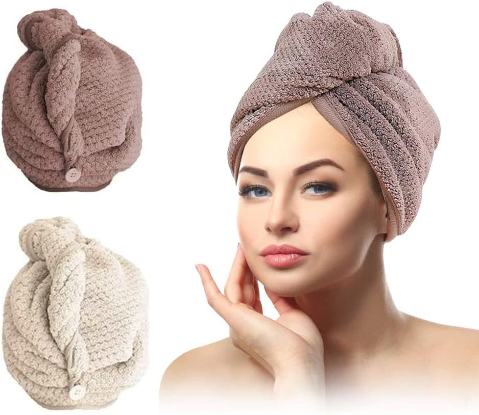 Turban towel, hair turban, towel hair, towel headscarf, head towel, hair drying towel for all hair types - 2 piecesBeige+brown