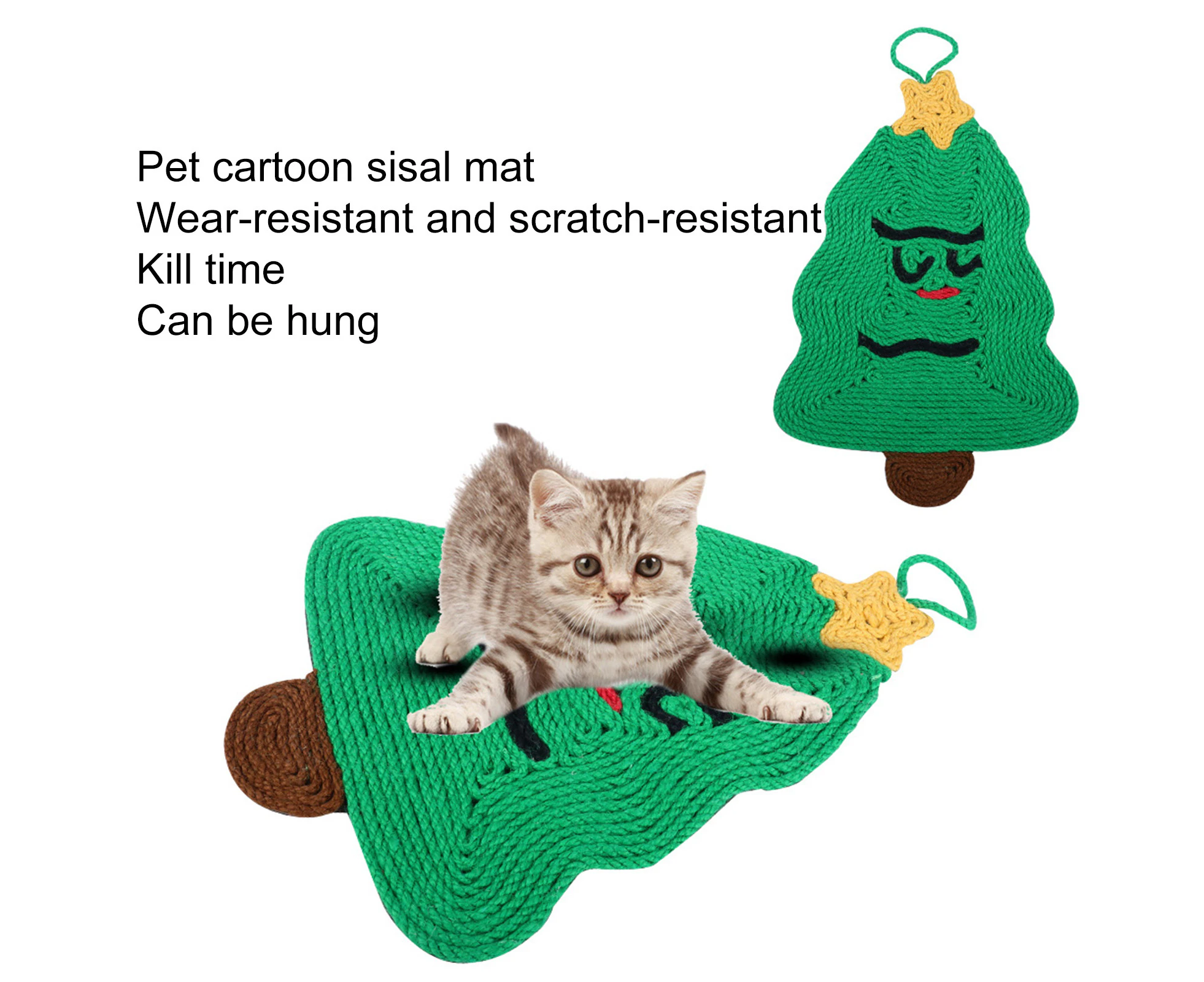 Cat Scratching Mat Non-slip Hanging Christmas Tree Mat Furniture Protection Claw Grinding Training Toys Kitten Scratch Toy Pet Sisal Scratcher Board-Green