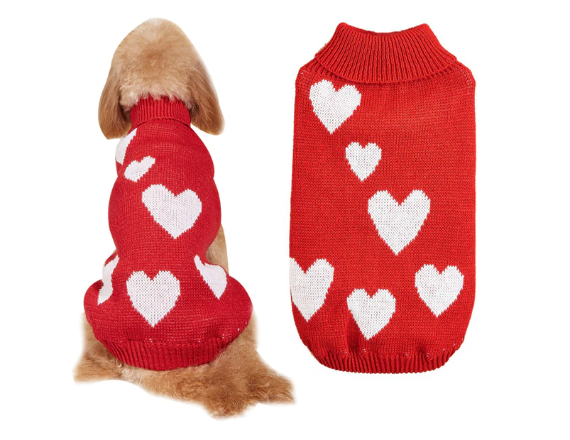 -m-Autumn and winter pet clothes Valentine's Day love lovely peach heart knitting sweater