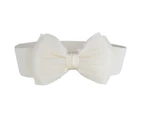 Waist Belt Firm Soft Faux Leather Self Tie Wide Waist Band for Women-White Bow style