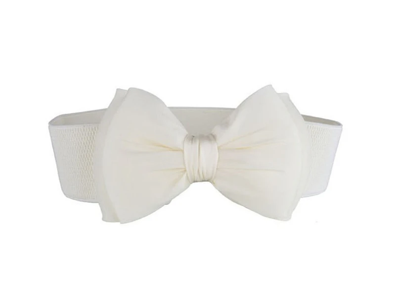 Waist Belt Firm Soft Faux Leather Self Tie Wide Waist Band for Women-White Bow style