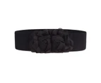 Belt Elastic Double-flower Fabric Wide Elastic Waist Belt for Party-Black