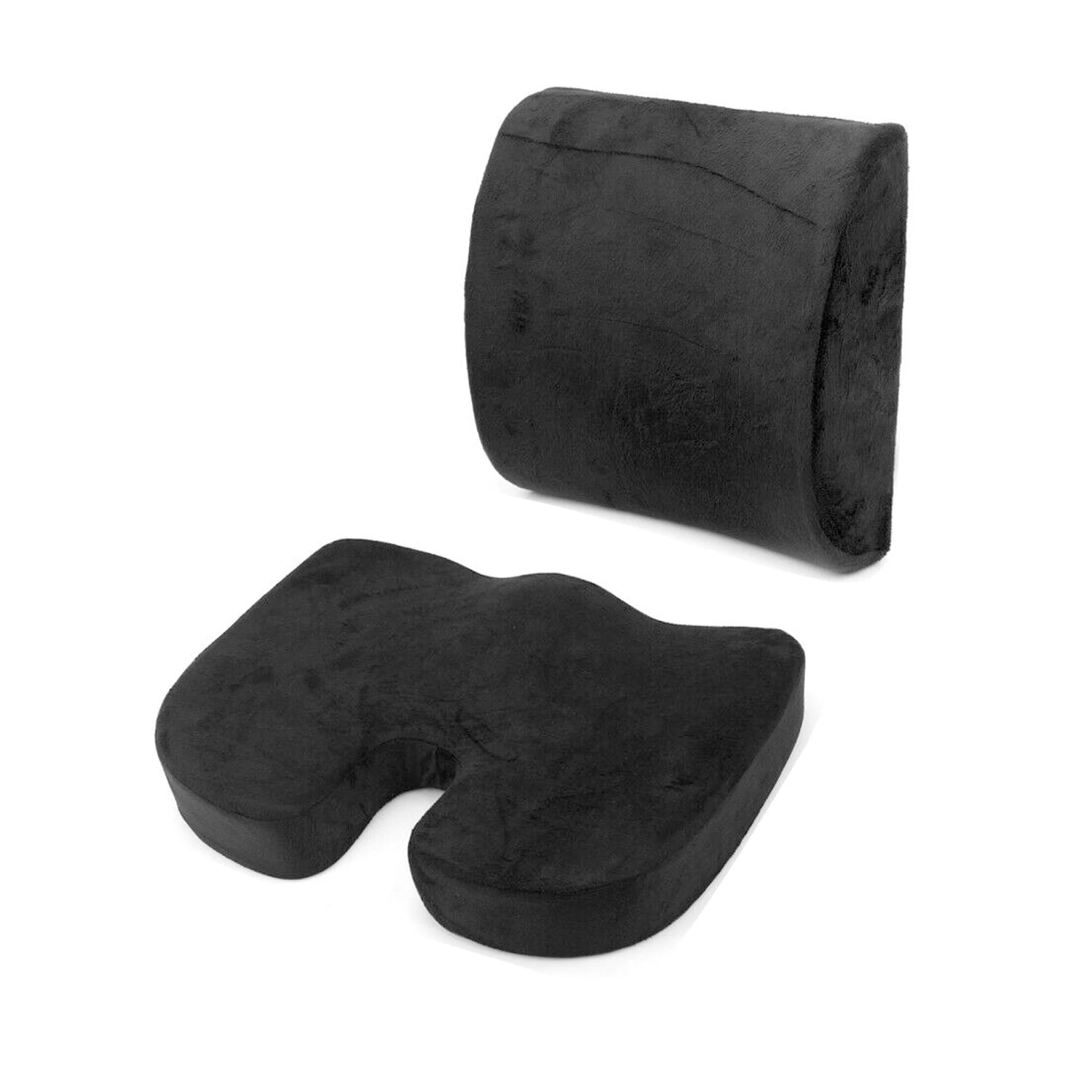 Memory Foam Back Support Seat Cushion Pillows Car Chair Pad Cushions - Black Back+Seat Cushion