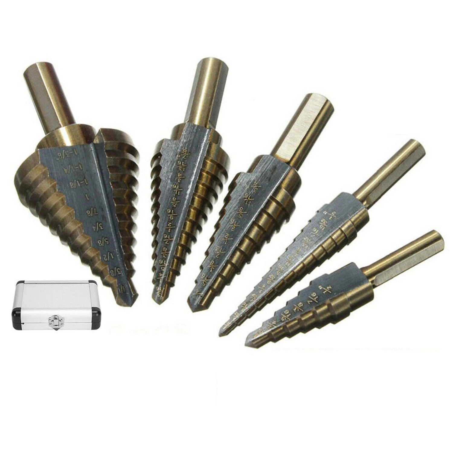 5pcs Titanium Steel Cone HSS Step Drill Bits Set Hole Cutter