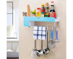 Bathroom Kitchen Storage Organizer Shelf Rack With 5 Towel Hooks-Blue