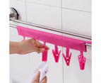 Portable Clothes Clip Rack Multifunction Bathroom Travel Foldable Hanging Towel Clips-Watermelon Red