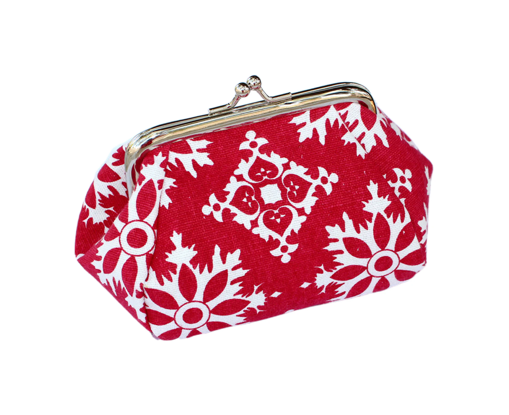 Polaris Women Flower Printed Canvas Wallet Card Holder Coin Purse Clutch Handbag Bag-Red 1