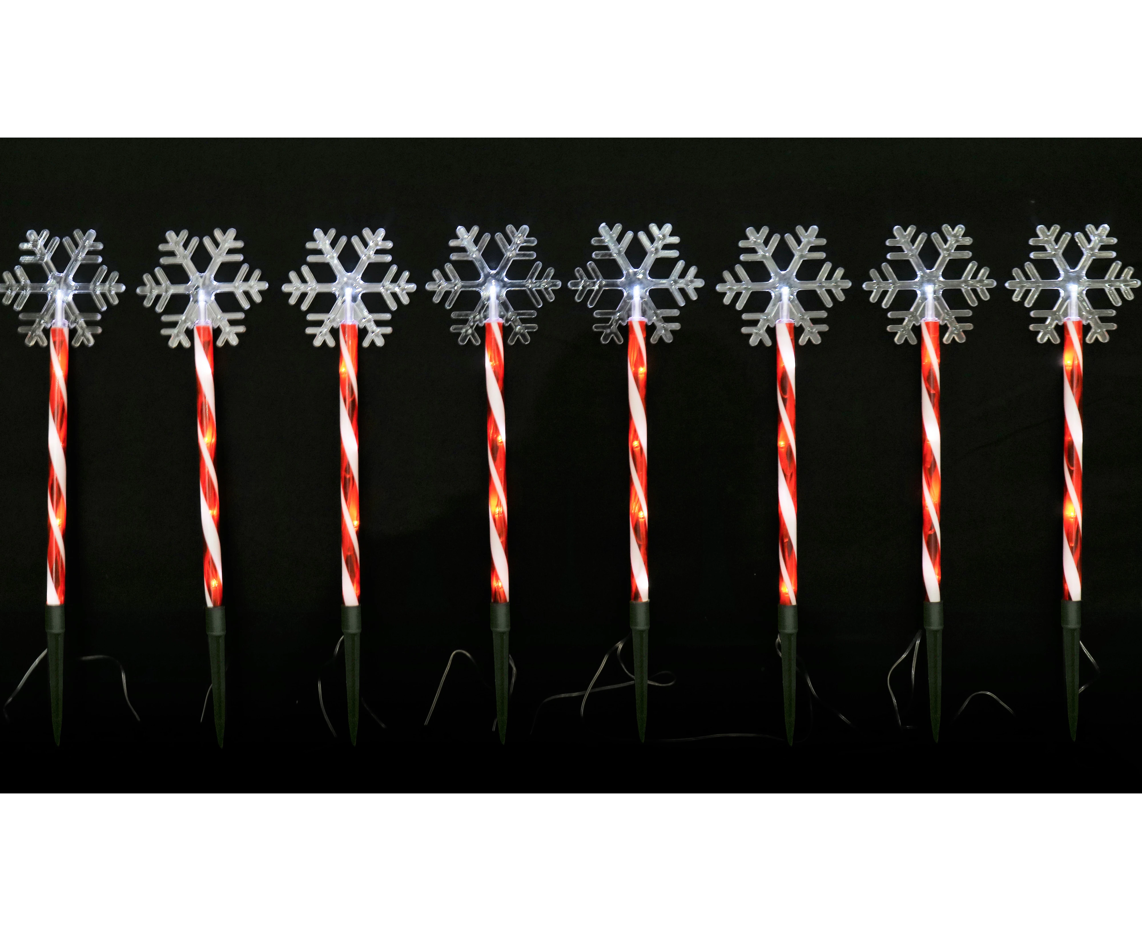 8 Candy Cane Pole Path Snowflakes Lights Solar LED WHITE Outdoor Christmas Xmas