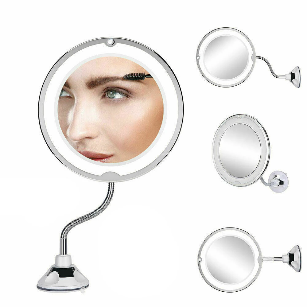 10X Magnifying Makeup Mirror With LED Light Cosmetic 360 Rotation Flexible