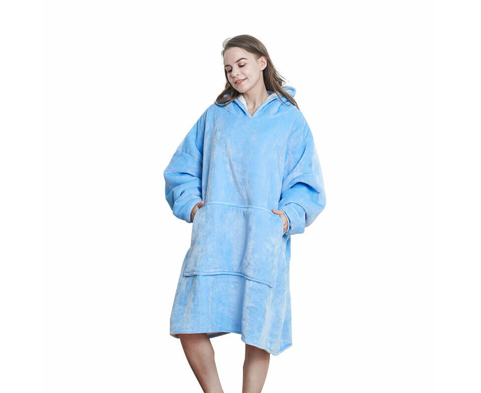 Oversize Plush Warm Blanket Hoodie Ultra Comfy Giant Sweatshirt Huggle Fleece Blue