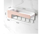 Bathroom Kitchen Storage Organizer Shelf Rack With 5 Towel Hooks-Pink