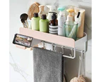 Bathroom Kitchen Storage Organizer Shelf Rack With 5 Towel Hooks-Pink