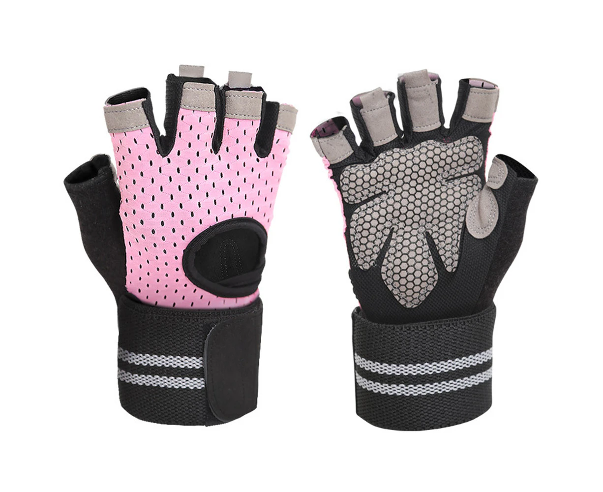 Weightlifting Fitness Gloves, Breathable Non-Slip Half Finger Sports Gloves,Pink,L