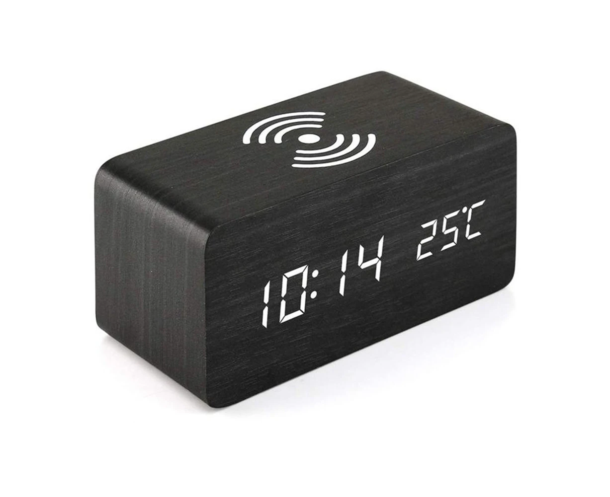 Centaurus Retro Home Desk Mute LED Digital Wireless Charging Sound Control Alarm Clock-Black