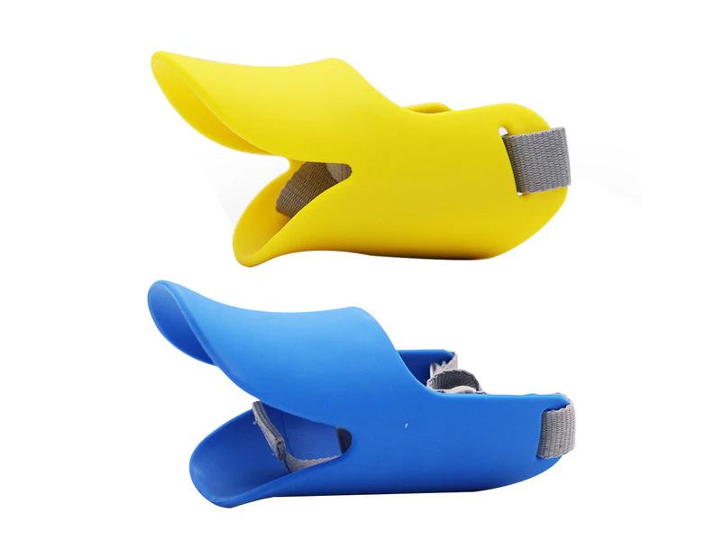 Dog Muzzle, Mouth Cover Silicone Dog Anti Barking Chewing,Cute Duck Shape ,Anti bite Adjustable Loop Pets Muzzle M Blue+Yellow