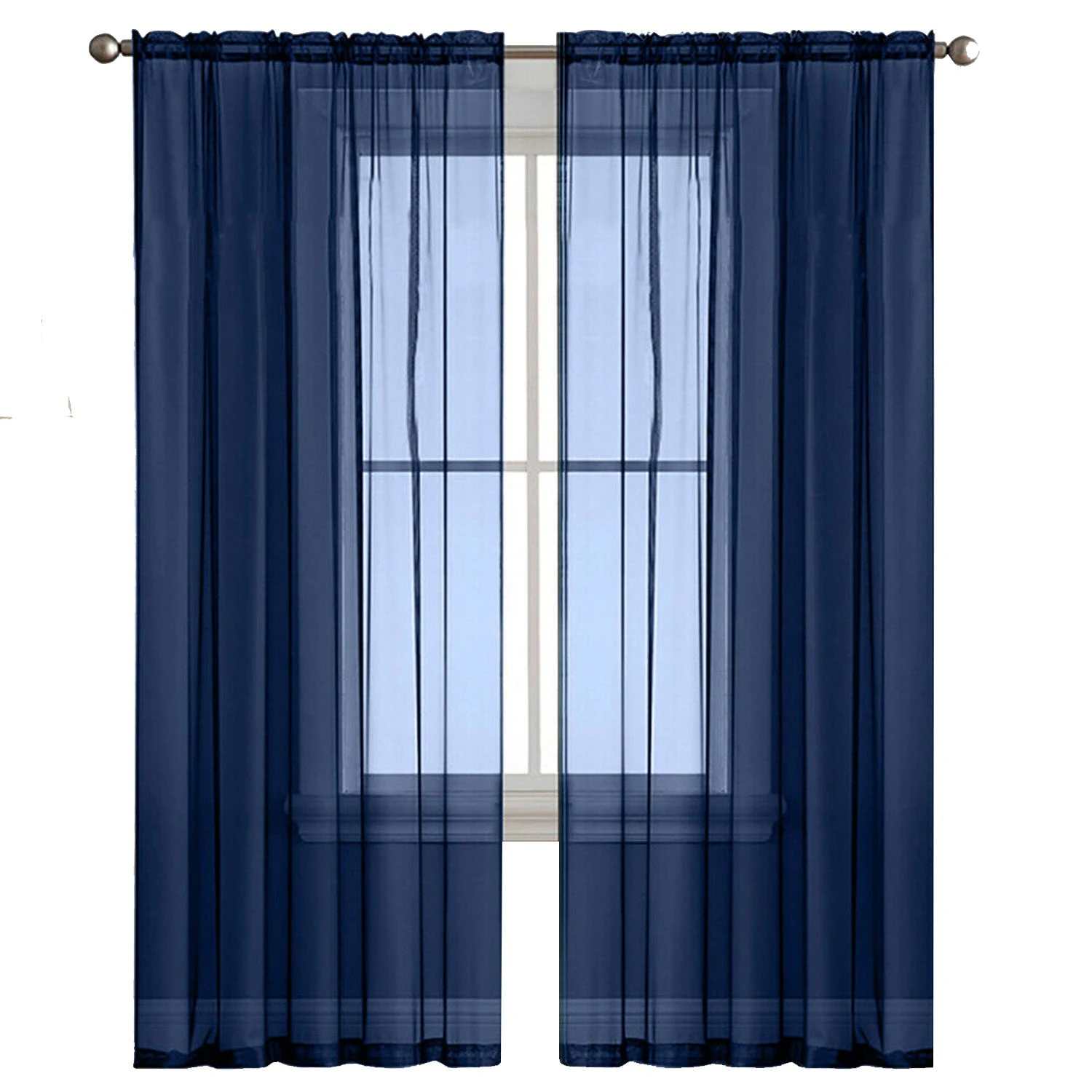 2 Panel Sheer Curtains Rod Pocket Window Sheer Voile Curtain Bedroom 140cmx213cm - Dark blue