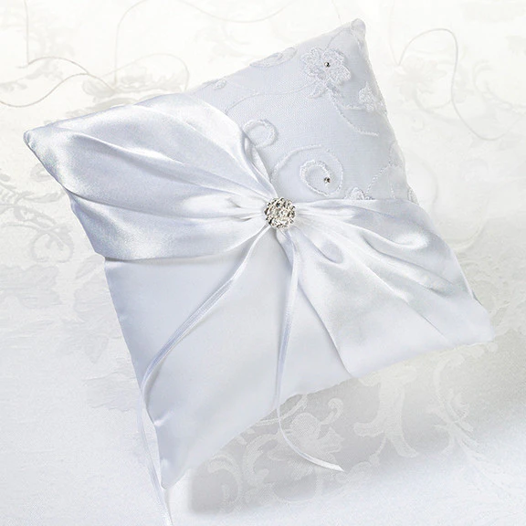 Wedding Ring Pillow Cushion Bearer White Lace Bow Ceremony