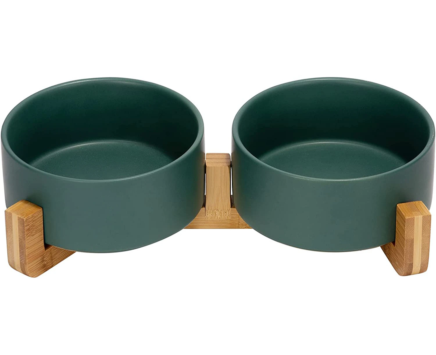 Ceramic Dog and Cat Bowl Set with Wooden Stand, Modern Cute Weighted Food Water Set for Small Size Dogs (13.5OZ ) & Medium Sized Dogs (28.7OZ) & Cats