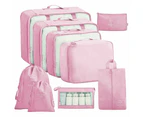（Pink）9 Packing Cubes Travel Pouches Luggage Organiser Clothes Suitcase Storage Bag