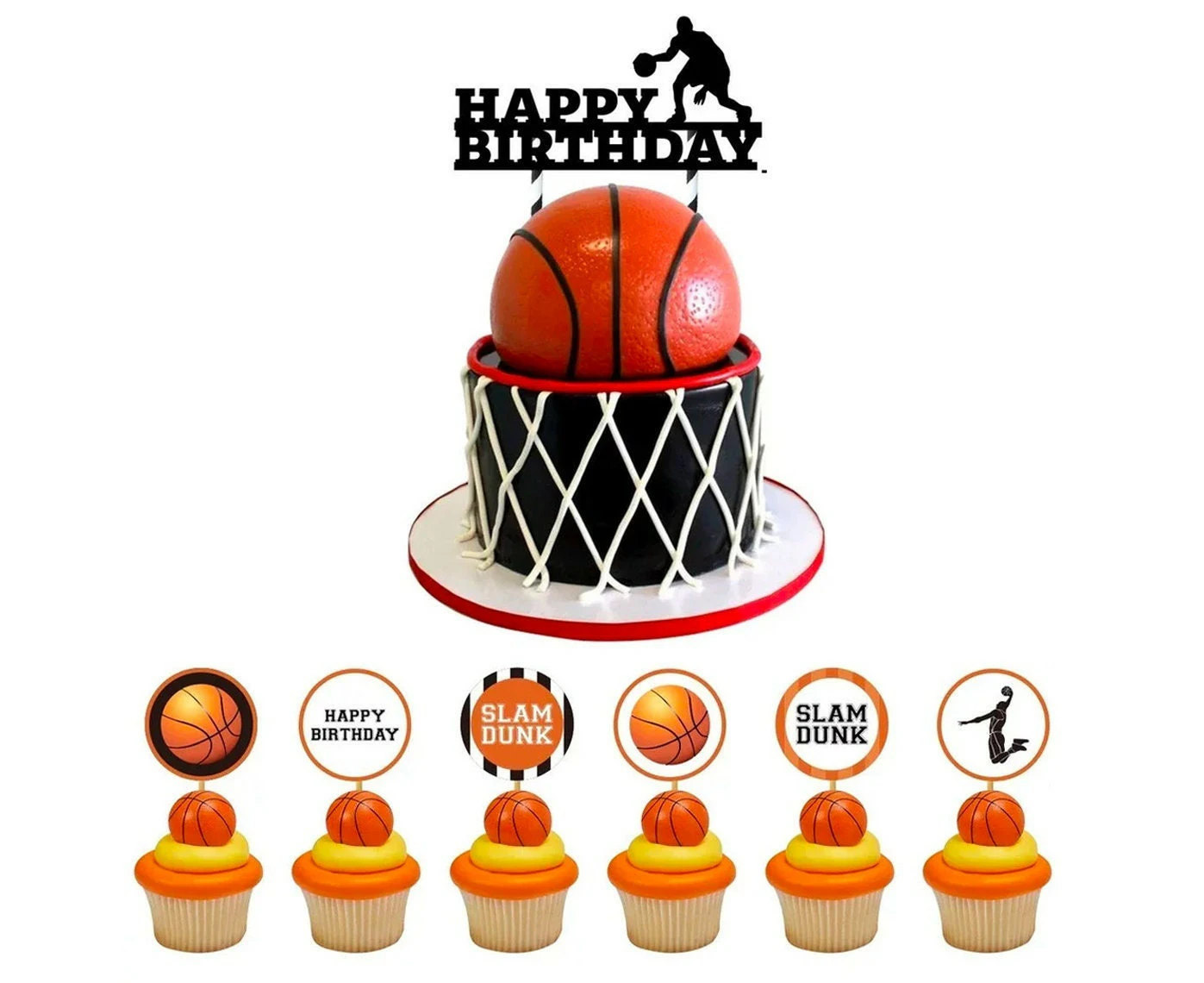 25pcs Basketball Cake Cupcake Toppers Set | Slum Dunk Sports Theme Birthday Party Decoration