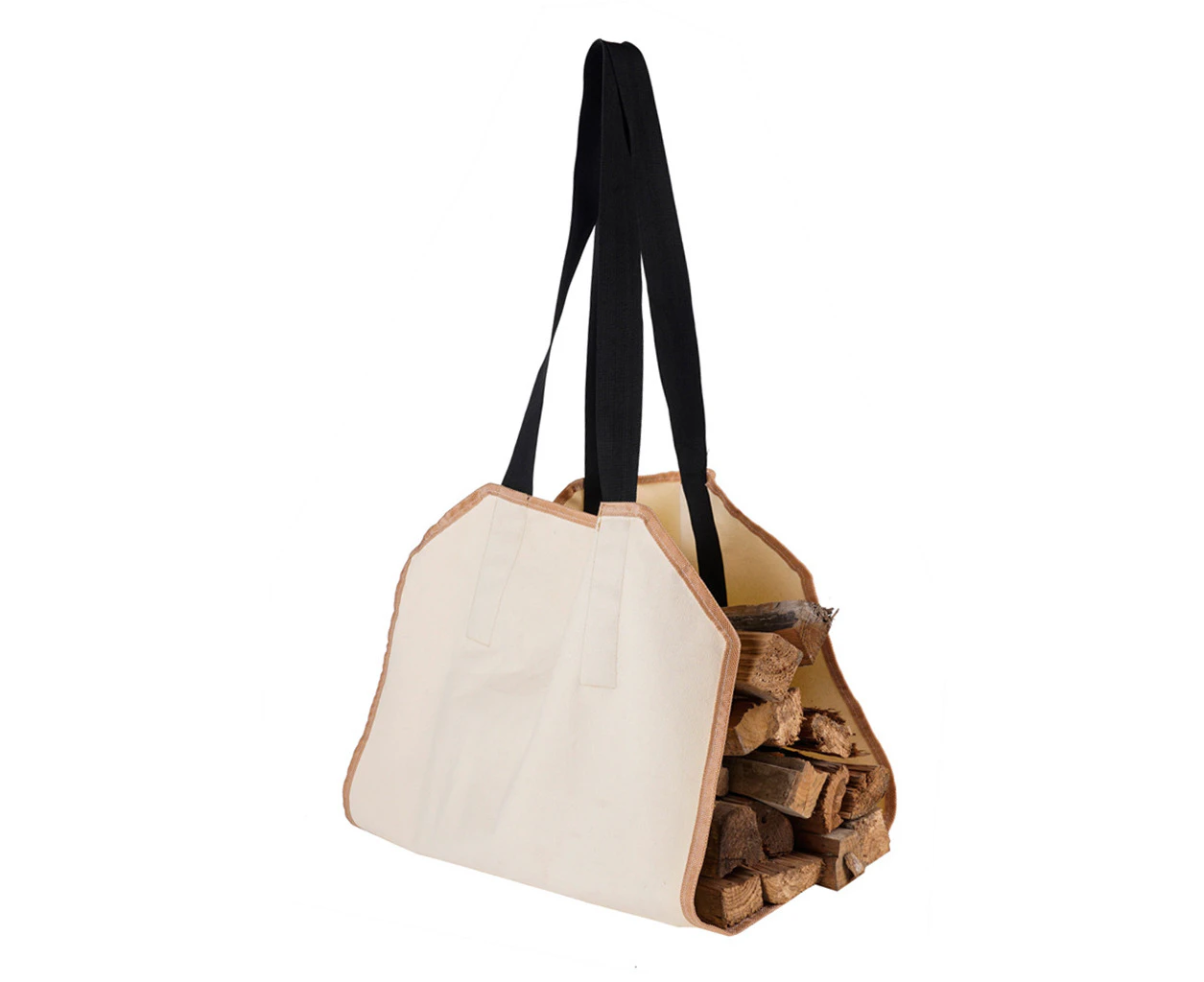 Firewood Storage Bag Outdoor Multifunctional Portable Canvas Handbag Holder Tool - Beige