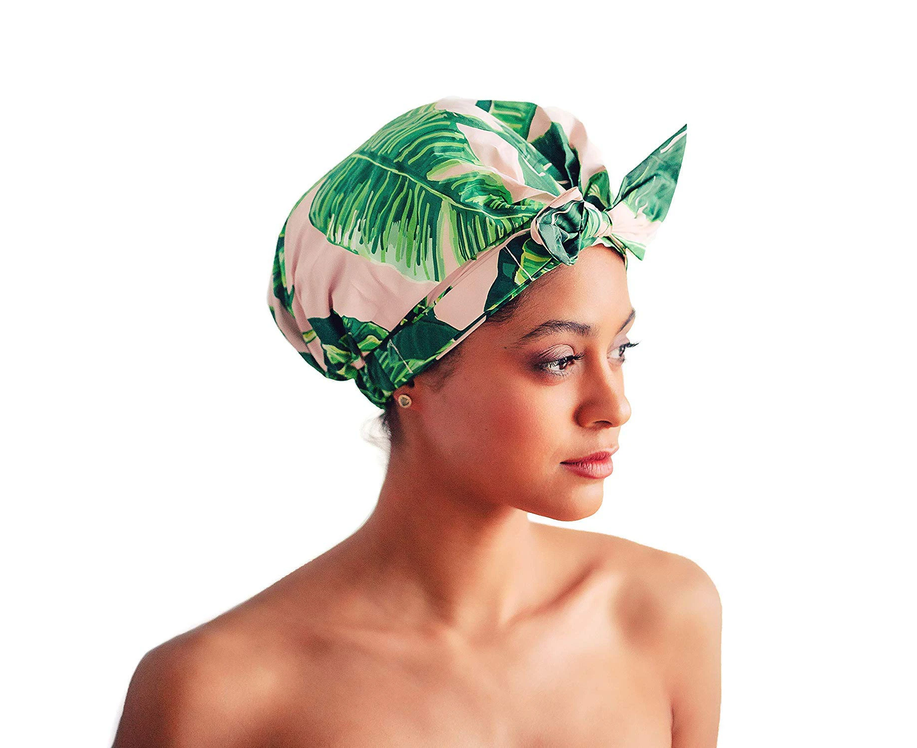 Luxury Shower Cap for Women, Waterproof Bowknot Bathing Caps, Reusable Shower Caps, Multi-functional Shower Cap, Home Bathroom HeadgearPalm Leaves