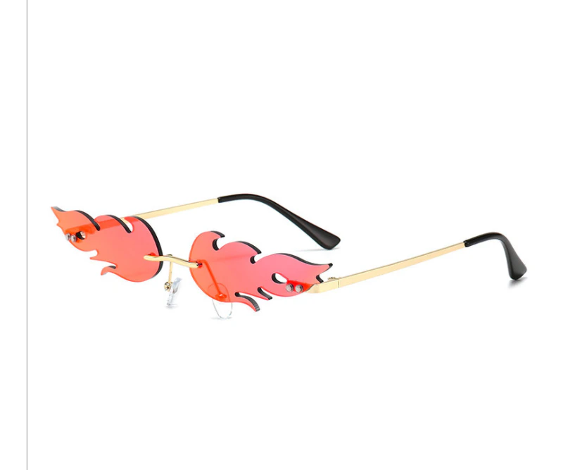 Fire Flame Sunglasses Novelty Flame Sunglasses Rimless Sunglasses For Women Men,Orange