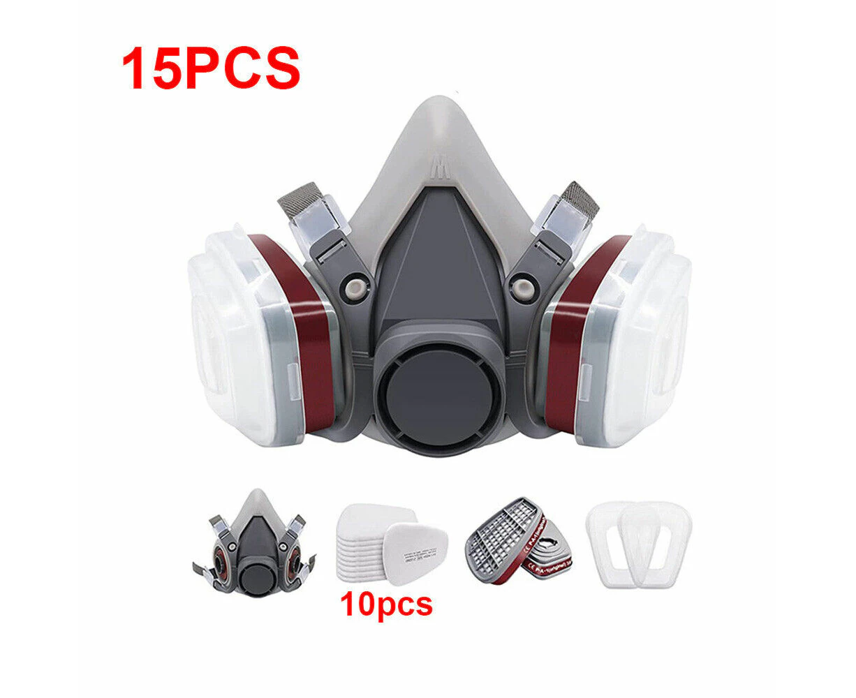 15 In 1 Gas Mask Half Face Respirator Paint Spray Chemical Facepiece Safety 6200