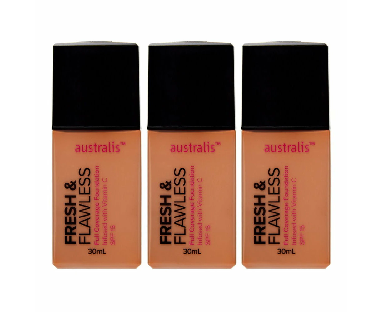 3 x Australis Fresh & Flawless Full Coverage Foundation SPF 15 Toffee