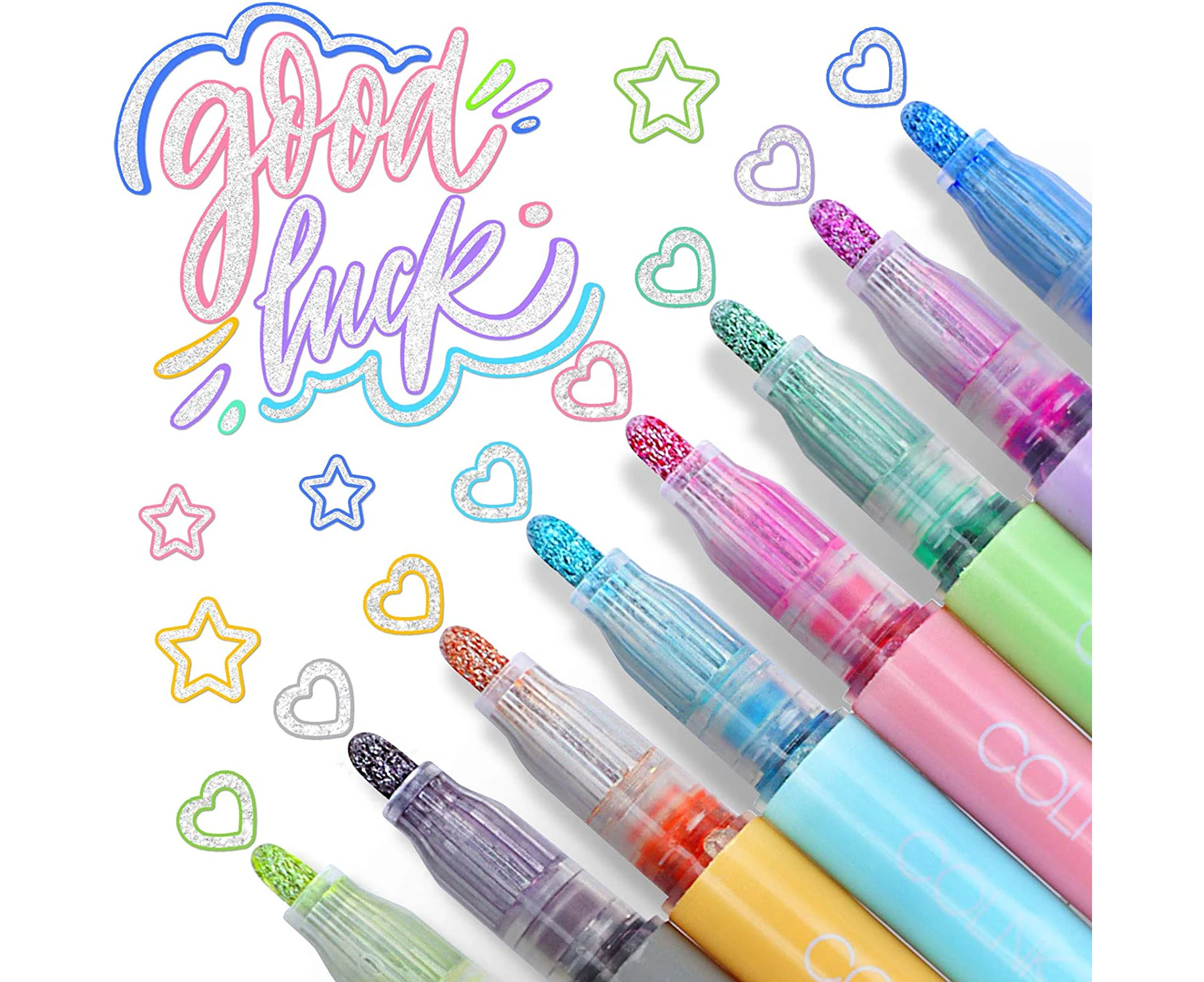 Double Line Outline Pen, 8 colors metallic pens, glitter two-line pen, waterproof pen quick-drying, for DIY card guest book wedding